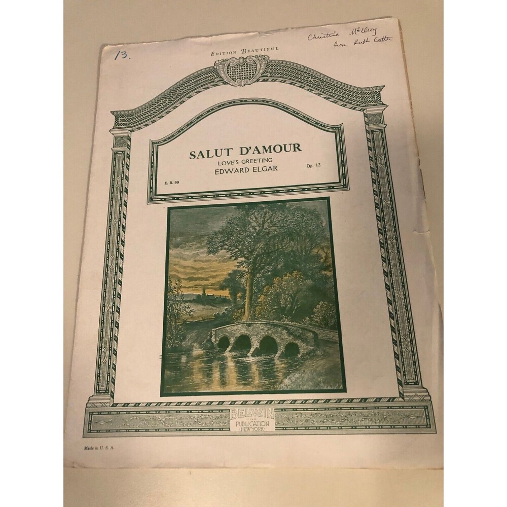 Vintage Sheet Music Salut D'Amour Love's Greeting‎ Edward Elgar Op.12